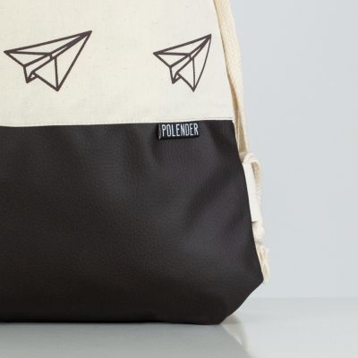 Eco-Leather handmade drawstring bag with print Paper planes