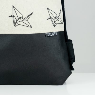 Eco-Leather handmade drawstring bag with print Origami
