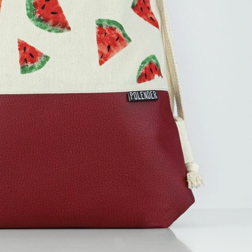Eco-Leather handmade drawstring bag with print Watermelon