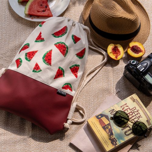 Handmade drawstring bag with print Watermelon on picnic