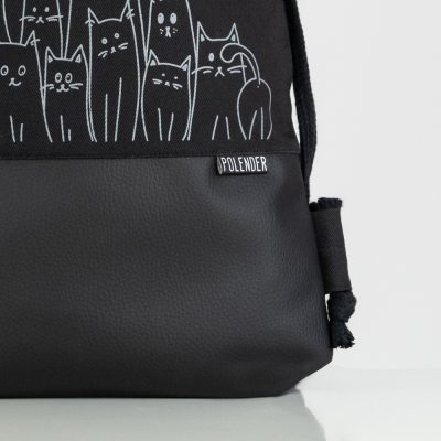 Eco-Leather handmade drawstring bag with print Silly Cats