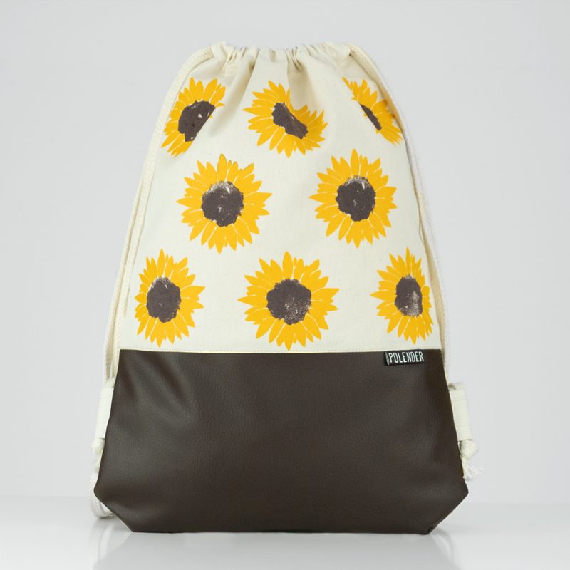 Handmade drawstring bag with print Sunflower