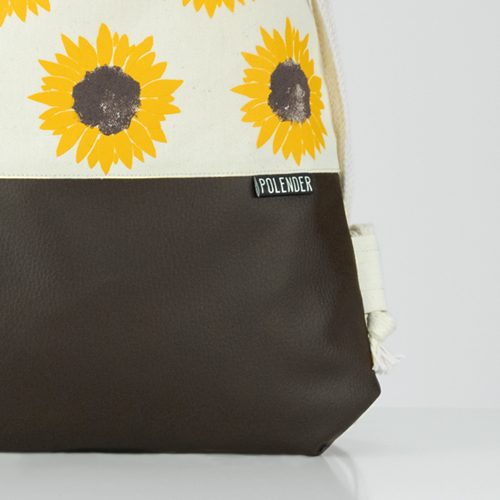 Eco-Leather handmade drawstring bag with print Sunflower