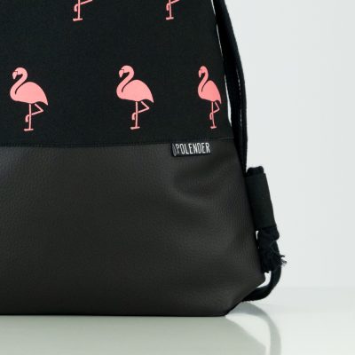 Eco-Leather handmade drawstring bag with print Flamingo
