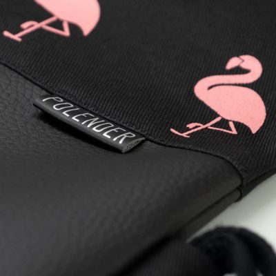 Eco-Leather Drawstring bag with print Flamingo and cord