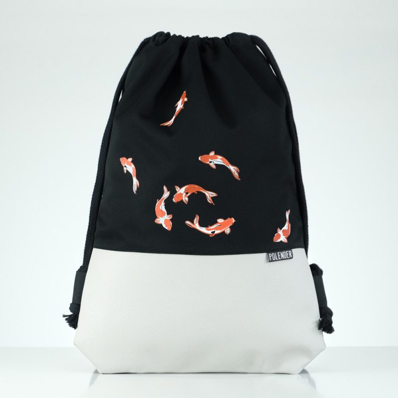 Handmade drawstring bag with print Dark Koi Fish