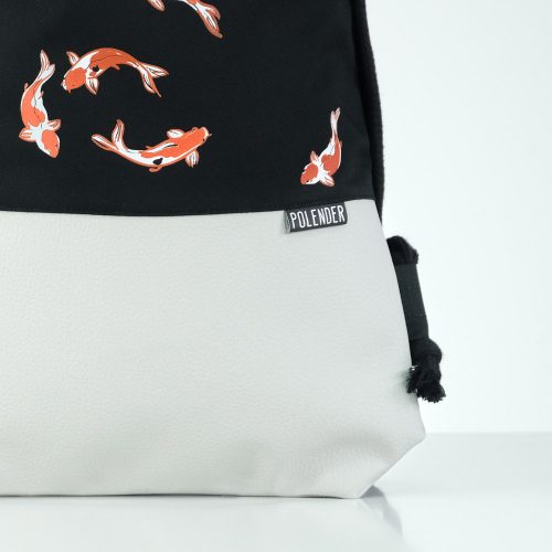 Eco-Leather handmade drawstring bag Dark Koi Fish