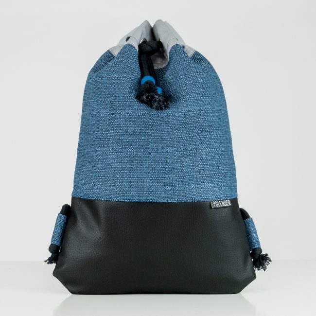 Blue Handmade drawstring bag with rope