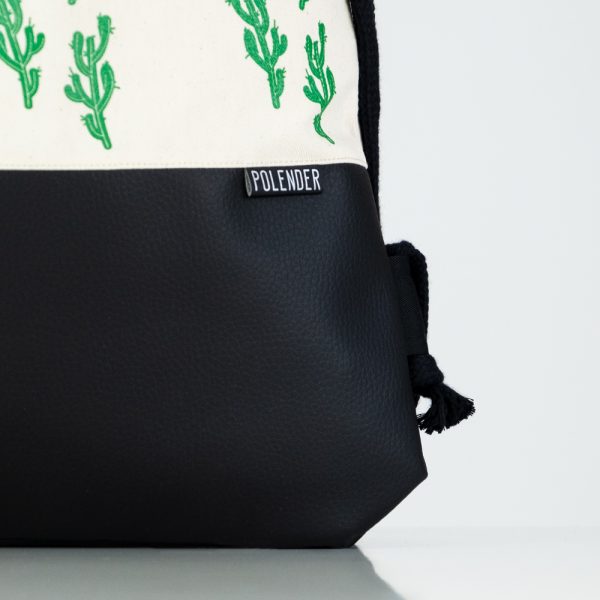 Eco-Leather handmade drawstring bag Cactus