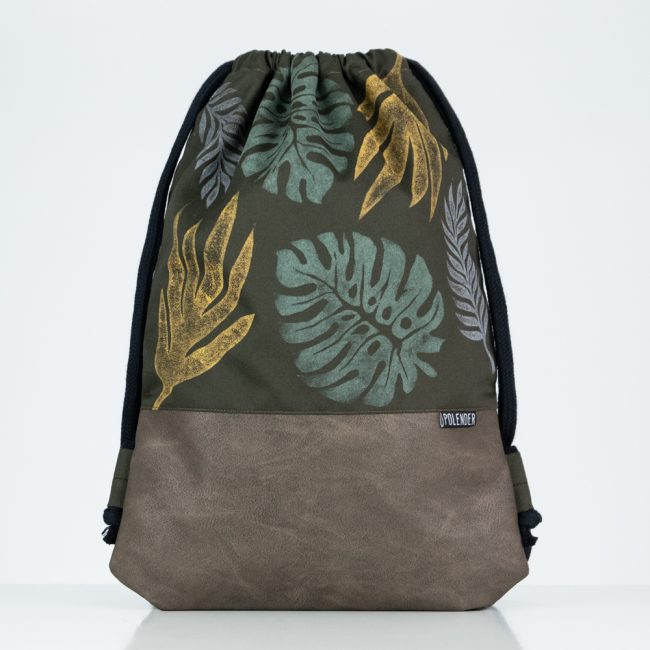 Eco-Leather handmade drawstring bag Lino Monstera