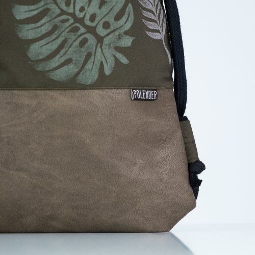 Eco-Leather handmade drawstring bag Lino Monstera