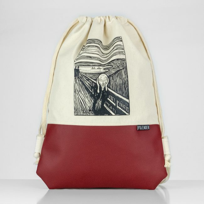 Eco-Leather handmade drawstring bag The Scream