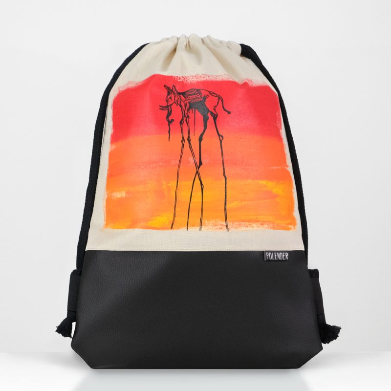 Handmade drawstring bag with print Salvador Dali's Elephant