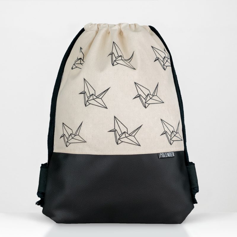 Handmade drawstring bag with Origami print