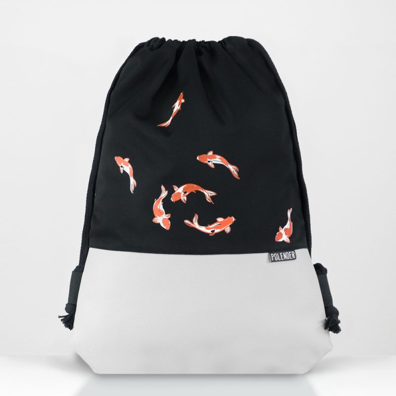 Handmade drawstring bag with print Koi Fish