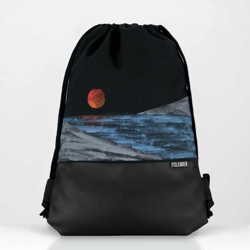 Handmade drawstring bag with Blood Moon print