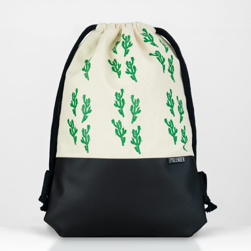 Eco-Leather drawstring bag with cactus print