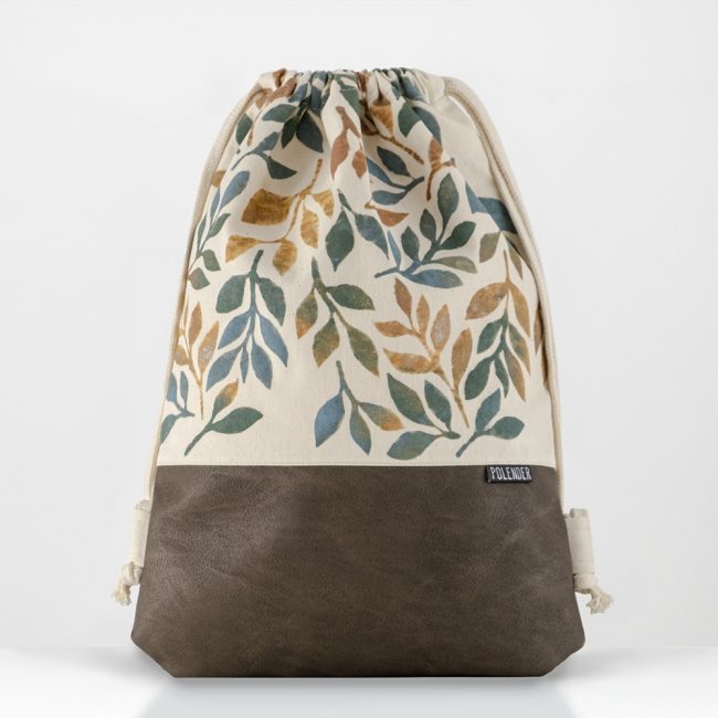 Handmade drawstring bag with autumn leaves