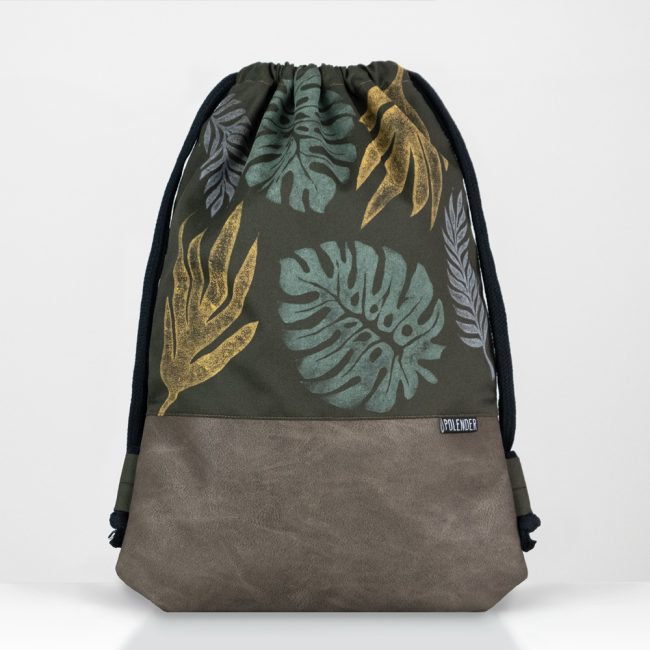 Eco-Leather drawstring bag Lino Monstera