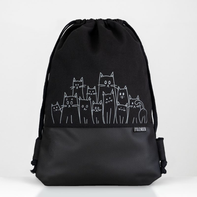 Handmade drawstring bag with Silly Cats print