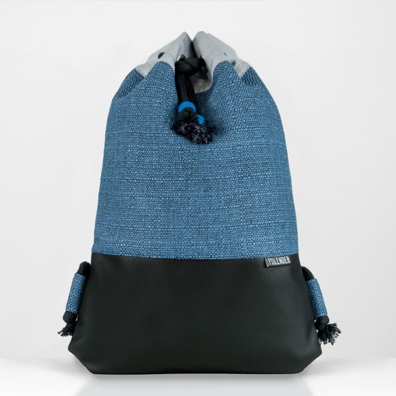 Blue Handmade drawstring bag with rope