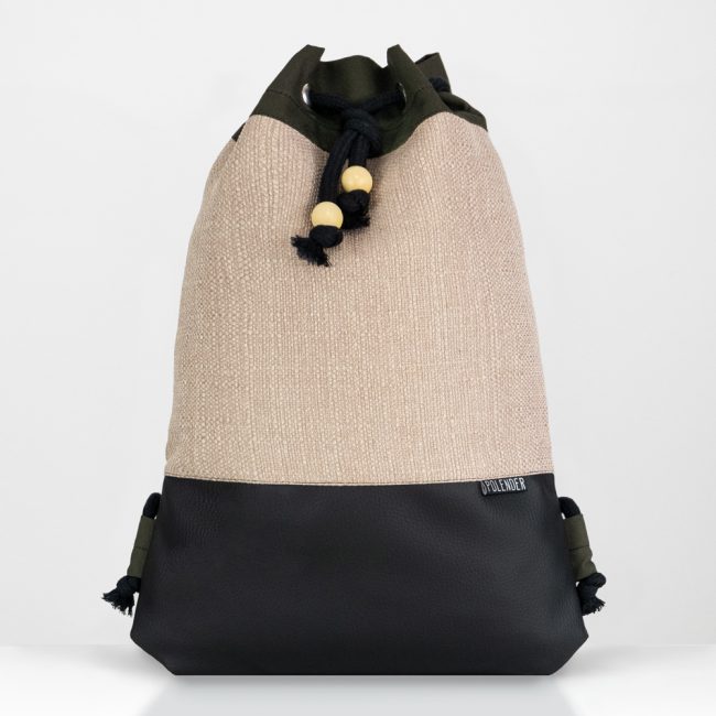 Cream Handmade drawstring bag with rope