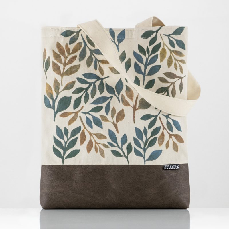 Handmade tote bag with autumn leaves