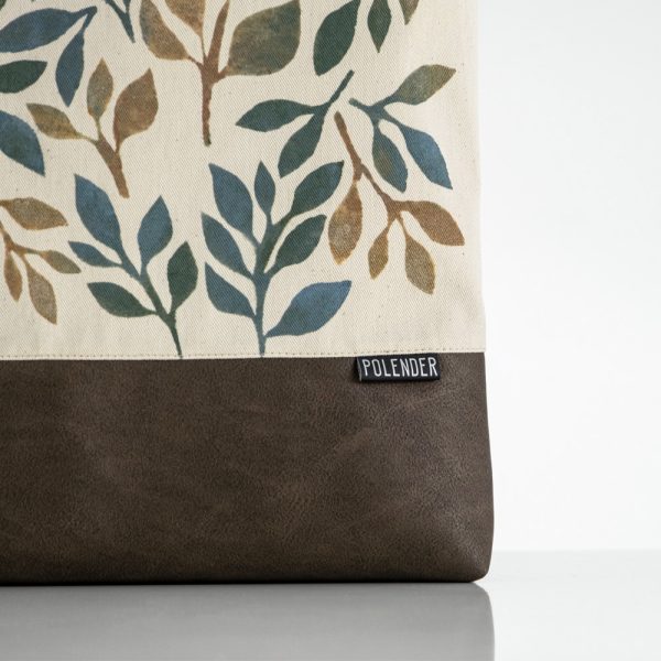 Eco-Leather handmade tote bag with leaves print