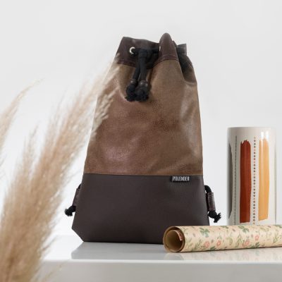 Brown Handmade drawstring bag with rope