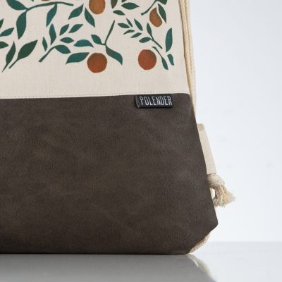 Eco-Leather handmade drawstring bag with orangeprint