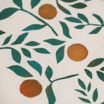 Handmade drawstring bag printed orange pattern