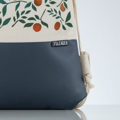 Eco-Leather handmade drawstring bag with orangeprint