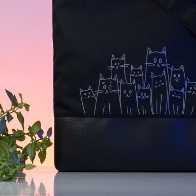Handmade tote bag with cats illustration