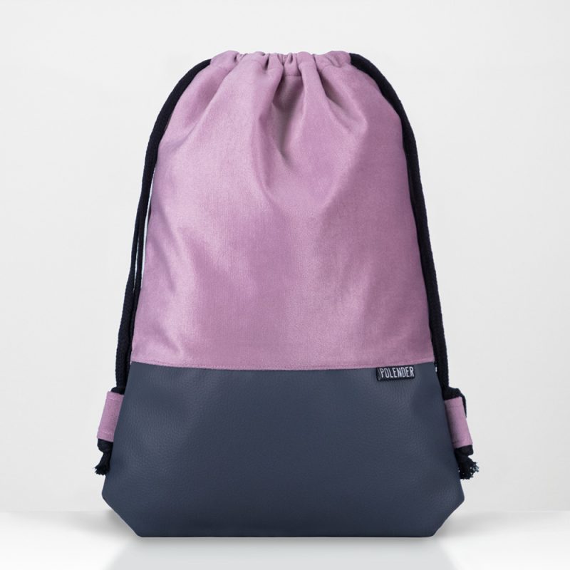 Lilac and gray drawstring bag