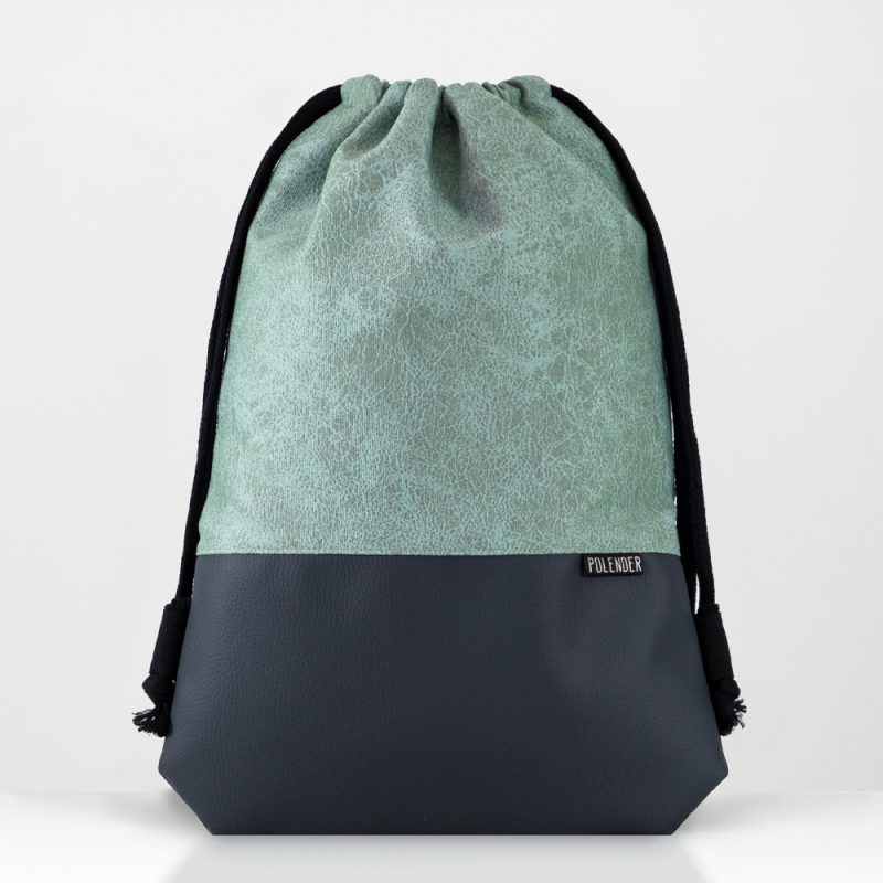 Mint Green and Gray drawstring bag