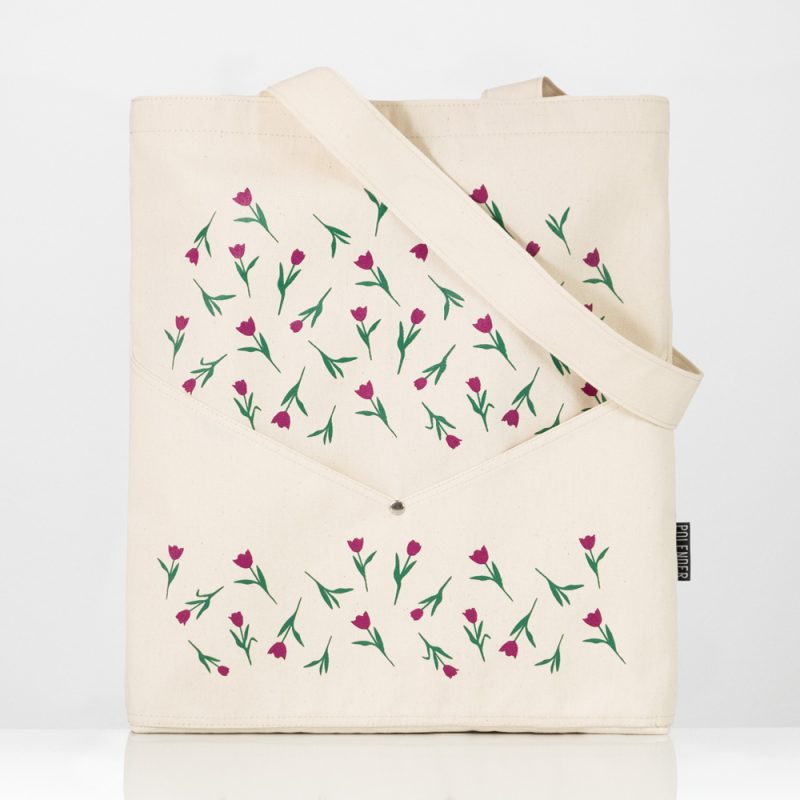 Raw cotton Tulip blossom tote bag